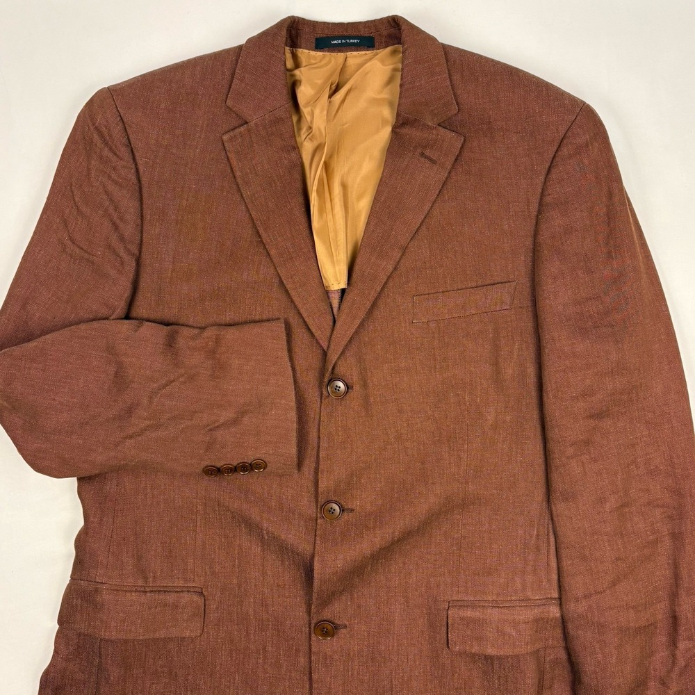 BOSS Hugo Boss Linen/Wool Twill 3-Button Sport Coat 44L Rust Brown Semi-Lined